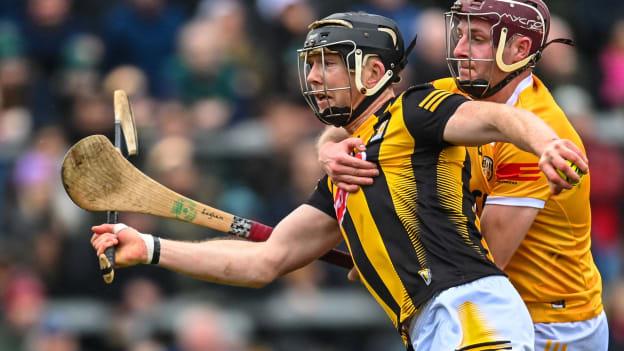 Walter Walsh of Kilkenny is tackled by Eoghan Campbell of Antrim during the Allianz Hurling League Division 1 Group B match between Antrim and Kilkenny at Corrigan Park in Belfast. Photo by Ramsey Cardy/Sportsfile.