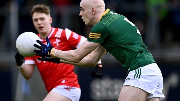 Eamonn Armstrong of Meath in action against Liam Flynn of Louth during the EirGrid Leinster GAA Football U20 Championship Final match between Meath and Louth at Parnell Park in Dublin. Photo by Piaras Ó Mídheach/Sportsfile.