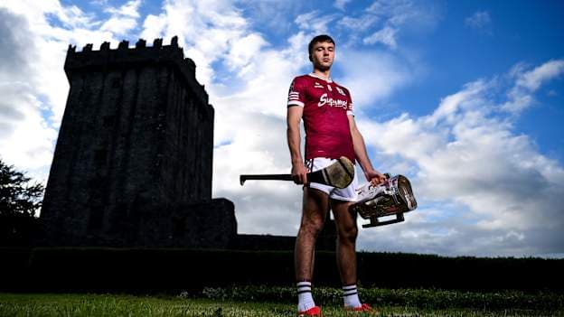 Aaron Niland of Galway poses for a portrait during the launch of the 2026 GAA Hurling All-Ireland Senior Championship at Blarney Castle in Cork. Photo by Brendan Moran/Sportsfile.