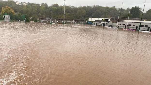 Sarsfields Hurling Club's pitch after being flooded by Storm Babet in October 2023. 
