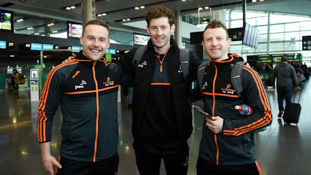 Mayo's Andy Moran, David Clarke, and Colm Boyle pictured before a 2018 PwC All Stars tour to Philadelphia. Photo by David Fitzgerald/Sportsfile