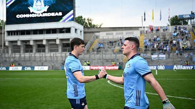 Brian Howard and Killian McGinnis of Dublin after their side's victory in the Leinster GAA Football Senior Championship final match between Dublin and Louth at Croke Park in Dublin. Photo by Harry Murphy/Sportsfile