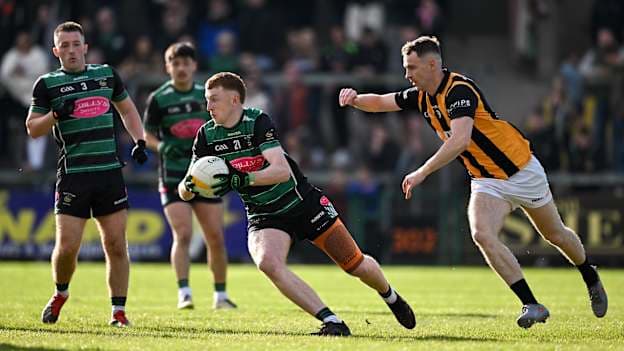 Callum O'Hare, Killeavy St Moninna, and Pearse Blessing, Crossmaglen Rangers, in Armagh SFC Final action. Photo by Mark Kavanagh/Sportsfile