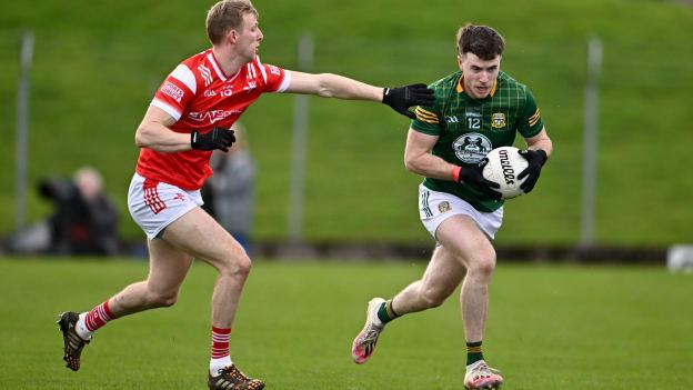 Jack O'Connor, Meath, and Paul Mathews, Louth, in Allianz Football League action. Photo by Ben McShane/Sportsfile