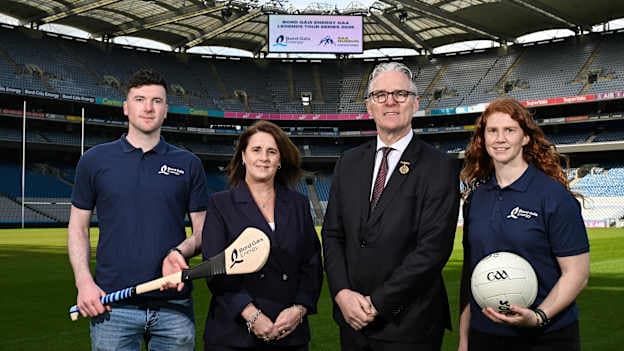 In attendance at the launch of the 2026 Bord Gáis Energy GAA Legends Tour Series at the GAA Museum in Croke Park is Uachtarán Chumann Lúthchleas Gael Jarlath Burns and Catherine Lonergan, Director of Customer and Commercial at Bord Gáis Energy, with Declan Hannon and Louise Ní Mhuircheartaigh. The Bord Gáis Energy GAA Legends Tour Series returns once again for 2026 and includes a star-studded line up of Gaelic Games players. For a full schedule of the tours and details of how to book, visit crokepark.ie/legends. Booking is essential as the tours sell out quickly. Photo by David Fitzgerald/Sportsfile.