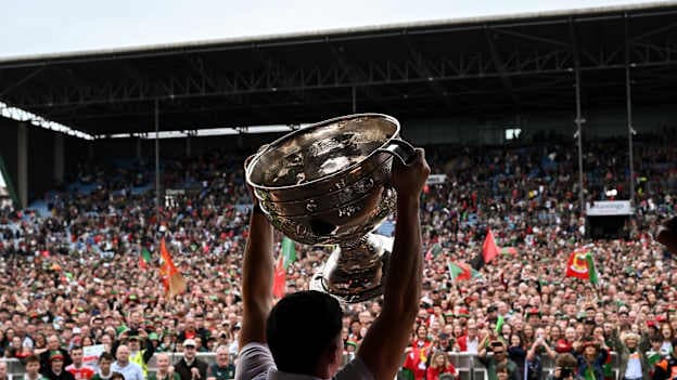 Mayo supporters celebrate as the Sam Maguire Cup is held aloft during the homecoming celebrations of the All-Ireland Senior Football Champions at Hastings Insurance MacHale Park in Castlebar, Mayo. Photo by Piaras Ó Mídheach/Sportsfile.