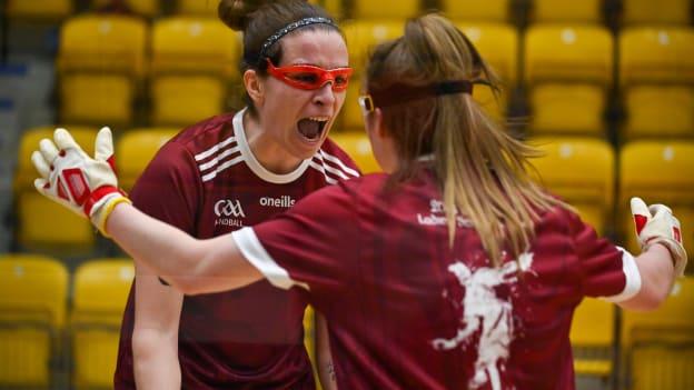 Galway duo Ciana Ní Churraoin and Niamh Heffernan celebrate after winning the oneills.com women's All-Ireland Senior Doubles handball final. 