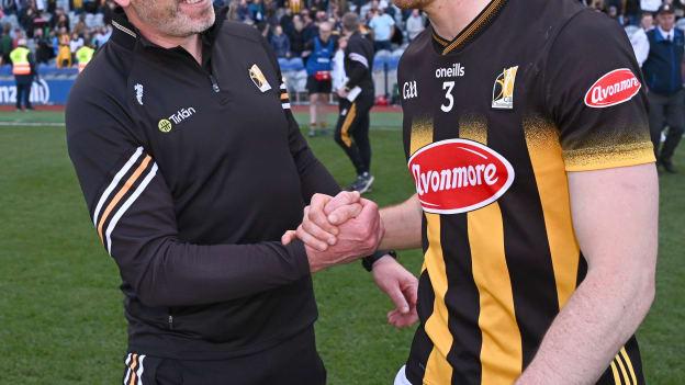 Kilkenny manager Derek Lyng and Huw Lawlor after their side's victory in the Leinster GAA Hurling Senior Championship final match between Dublin and Kilkenny at Croke Park in Dublin. Photo by Seb Daly/Sportsfile.
