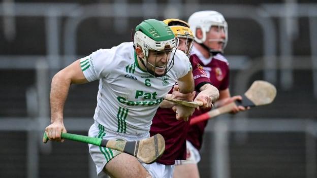 Paddy Deegan of O’Loughlin Gaels in action against Alex Delargy of Ruairí Óg Cushendall during the AIB GAA Hurling All-Ireland Club Championship semi-final match between O'Loughlin Gaels, Kilkenny, and Ruairí Óg Cushendall, Antrim, at Páirc Tailteann in Navan, Meath. Photo by Seb Daly/Sportsfile