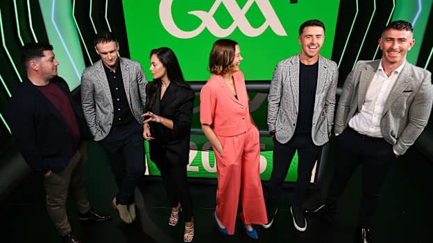GAA+ presenters Aisling O'Reilly and Gráinne McElwain with former players and GAA+ pundits, from left, John 'bubbles' O'Dwyer, David Burke, Patrick McBrearty and Stefan Campbell at the 2026 GAA+ Season Pass and match broadcast schedule launch at the new GAA+ studio facility in Croke Park. Fans can avail of 40 exclusive live matches in Ireland for €95 via GAAplus.ie Photo by David Fitzgerald/Sportsfile.