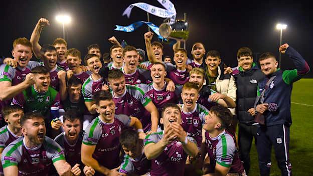 University of Galway players celebrate after their victory in the Electric Ireland HE GAA Sigerson Cup Final match between NUI Galway and University of Limerick at IT Carlow in Carlow. Photo by Piaras Ó Mídheach/Sportsfile.