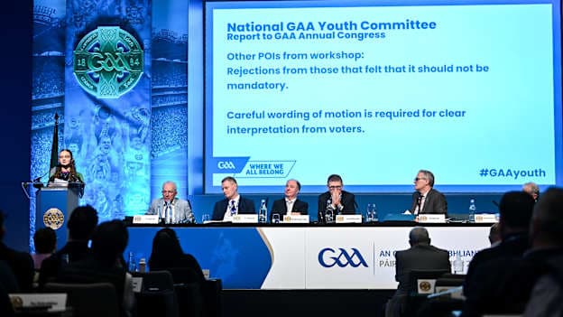 GAA Youth Congress representative Amy Davis speaking during day two of the GAA Annual Congress at Croke Park in Dublin. Photo by Piaras Ó Mídheach/Sportsfile.