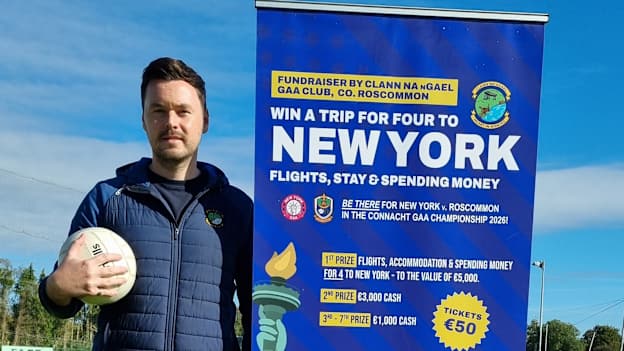 Clann na nGael GAA Club would like to send you and three friends to New York to see the Primrose and Blue in action. The trip includes flights, accommodation and spending money, to the value of €5,000. Pictured at the launch of the draw is former Roscommon senior footballer Donie Shine.