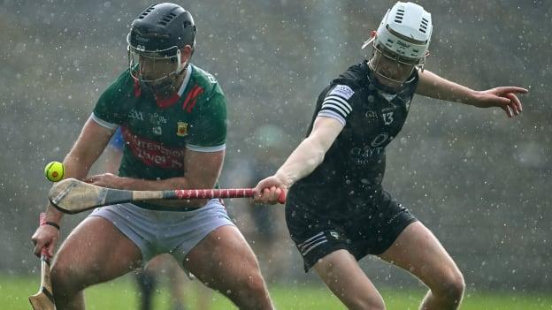 Danny Hill of Mayo in action against Thomas Cawley of Sligo during the Allianz Hurling League Division 3A Final match between Mayo and Sligo at Hastings Insurance MacHale Park in Castlebar, Mayo. Photo by Tyler Miller/Sportsfile.