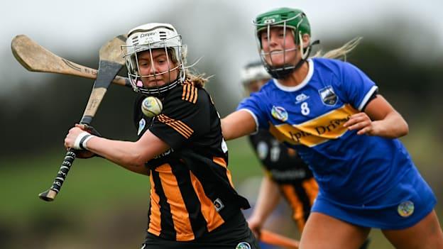 Clare Doheny, Kilkenny, and Casey Hennessy, Tipperary, in Very National Camogie League action. Photo by Tom Beary/Sportsfile
