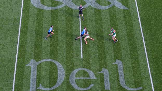 Referee Joe McQuillan throws in the ball to start the second half during the 2017 GAA Football All-Ireland Senior Championship Final match between Dublin and Mayo at Croke Park in Dublin. Photo by Stephen McCarthy/Sportsfile