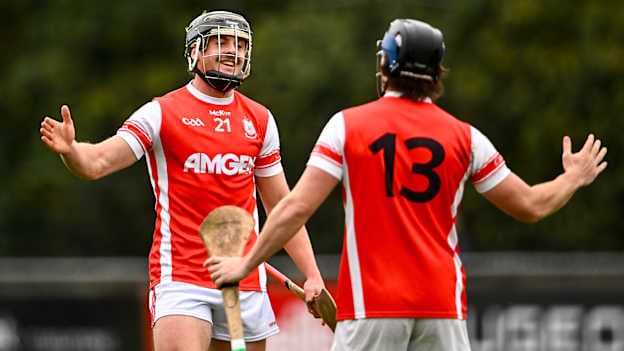 Cuala players Kevin Kirwan, left, and Conall O’Toole of Cuala celebrate after victory in the PTSB Dublin Senior Club Hurling semi-final match between Na Fianna and Cuala at Parnell Park in Dublin. Photo by Piaras Ó Mídheach/Sportsfile.