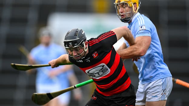 Harry Ruddle, Ballygunner, and Tommy Grimes, Na Piarsaigh, in AIB Munster Club SHC action. Photo by Brendan Moran/Sportsfile