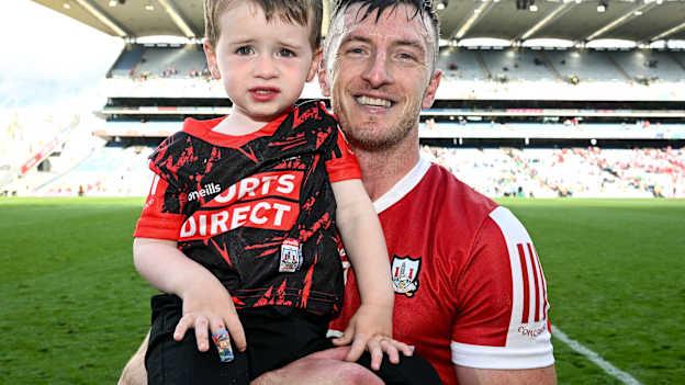 Patrick Horgan of Cork and his son Jack after the GAA Hurling All-Ireland Senior Championship semi-final match between Limerick and Cork at Croke Park in Dublin. Photo by Ray McManus/Sportsfile.