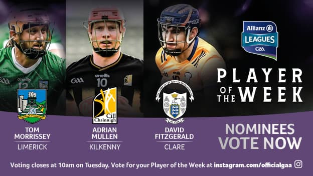 This week's GAA.ie Hurler of the Week nominees are Limerick's Tom Morrissey, Kilkenny's Adrian Mullen, and Clare's David Fitzgerald. 