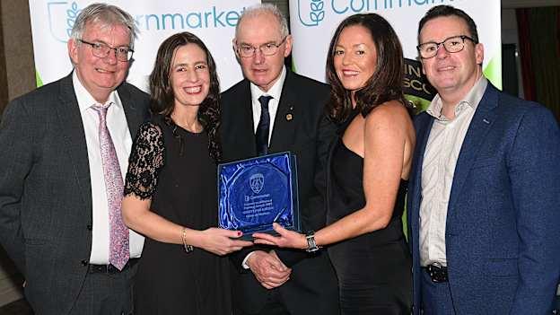 Dave Collins, Kate O'Callaghan, and Brother Dormer of Munster CNMB with Eimear Conroy, Cornmarket and Gary Farrell Uachtarán CNMB at the recent Cornmarket Cumann na mBunscol Awards which were held in Hodson Bay Hotel, Roscommon.