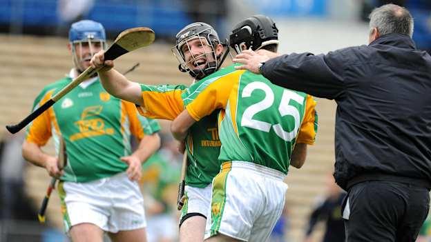 Francis Devaney celebrates with team-mate David Kennedy after Toomevara's victory over Thurles Sarsfields in the 2008 Tipperary SHC Final. Picture credit: Brendan Moran / SPORTSFILE