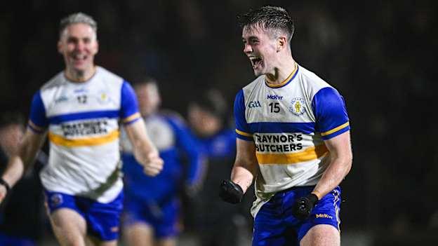Ruairi Canavan of Errigal Ciaran celebrates after the Tyrone County Senior Club Football Championship final match between Errigal Ciarán and Trillick at O'Neills Healy Park in Omagh, Tyrone. Photo by Ramsey Cardy/Sportsfile
