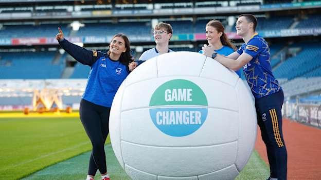 Game Changer, a new project aimed at raising awareness and action through sport to tackle Domestic, Sexual and Gender-Based Violence (DSGBV) was launched at Croke Park on November 25. Pictured left to right are:  Caitlin O'Reilly, Kai Harte, Molly Nevin, and Ben Rafferty, representatives from DCU’s four Gaelic Games codes.