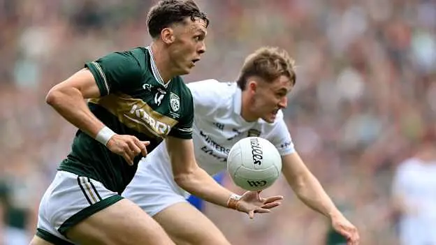 David Clifford, Kerry, and Donnacha McHugh, Mayo, in All-Ireland SFC Final action at Croke Park. Photo by Stephen McCarthy/Sportsfile