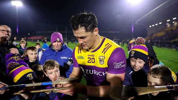Lee Chin of Wexford signs autographs for supporters after the Allianz Hurling League Division 1B match between Wexford and Carlow at Chadwicks Wexford Park in Wexford. Photo by Michael P Ryan/Sportsfile.