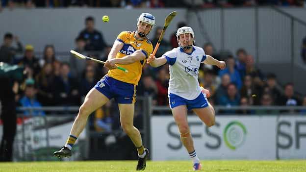 Diarmuid Ryan, Clare, and Shane Bennett, Waterford, in Munster SHC action. Photo by John Sheridan/Sportsfile