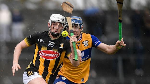 Cian Kenny of Kilkenny in action against Jack O'Neill of Clare during the Allianz Hurling League Division 1A match between Clare and Kilkenny at Cusack Park in Ennis, Clare. Photo by John Sheridan/Sportsfile.