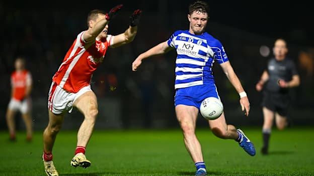 Alex Beirne, Naas, and Con O'Callaghan, Cuala, in AIB Leinster Club SFC action. Photo by Piaras Ó Mídheach/Sportsfile