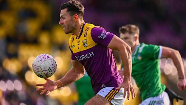 Wexford's Glen Malone in Tailteann Cup Round One action against Limerick. Photo by Piaras Ó Mídheach/Sportsfile