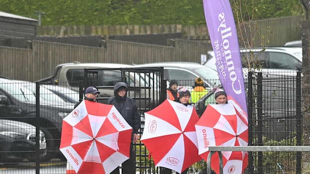 GAA volunteers, from left to right, Ciaran McKenna (Clogher Éire Ógs), Gerald Bradley (Gortin Saint Patricks), Sean Mc Elroy (Clogher Éire Ógs and Sean Mc Cartan (Carrickmore Naomh Colmcilles) picture at a Tyrone Club Championship match at Plunkett Park last year. 