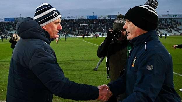 John Kiely and Liam Cahill following Limerick and Tipperary's Allianz Hurling League Division 1A clash in February. Photo by Seb Daly/Sportsfile