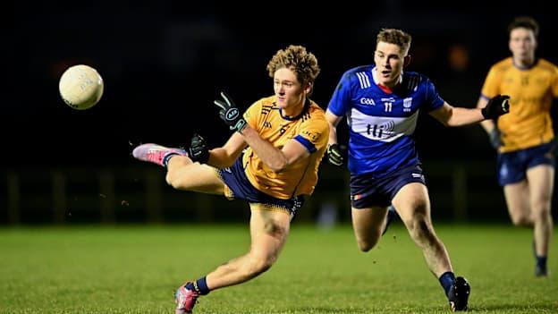 Ethan Dunne of DCU Dóchas Éireann in action against Donagh O'Sullivan of MTU Kerry during the Electric Ireland Higher Education GAA Sigerson Cup Round 1 match between DCU Dóchas Éireann and MTU Kerry at DCU Sportsgrounds in Dublin. Photo by Piaras Ó Mídheach/Sportsfile.