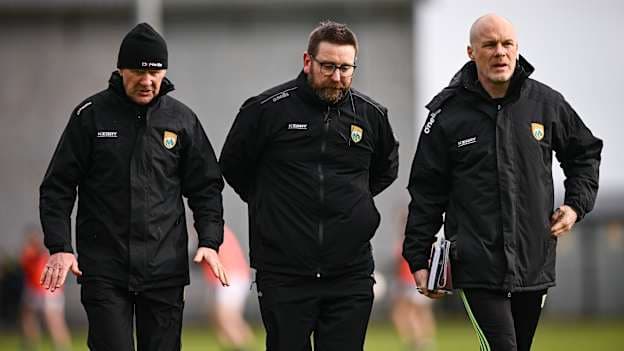 Kerry manager Jack O'Connor, left, coach Cian O'Neill, centre, and selector James Costello during the Allianz Football League Division 1 match between Tyrone and Kerry at Pomeroy Plunkett's GAA Club in Pomeroy, Tyrone. Photo by Ramsey Cardy/Sportsfile.