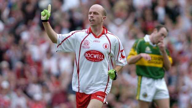 Peter Canavan, Tyrone, celebrates scoring his side's first goal. Bank of Ireland All-Ireland Senior Football Championship Final, Kerry v Tyrone, Croke Park, Dublin. Picture credit; Brendan Moran / SPORTSFILE.