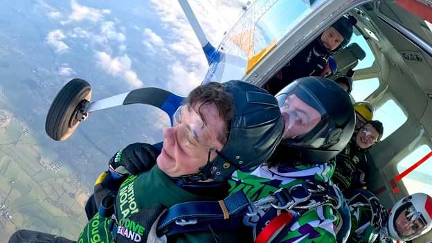 Dara Langan pictured doing his sky-dive for charity. 