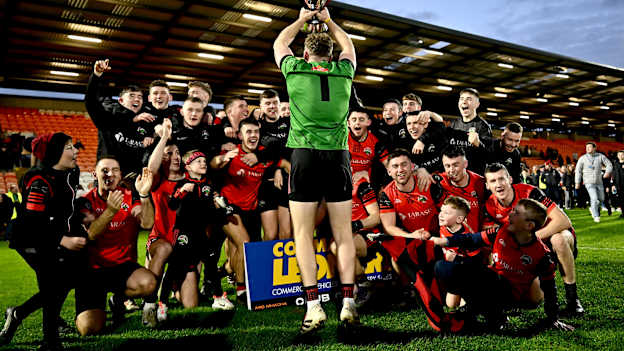 Madden Raparees goalkeeper Jamie Sheridan celebrates after his side's victory in the Armagh County Senior Club Football Championship final match between St Patrick's Cullyhanna and Madden Raparees at BOX-IT Athletic Grounds in Armagh. Photo by Piaras Ó Mídheach/Sportsfile