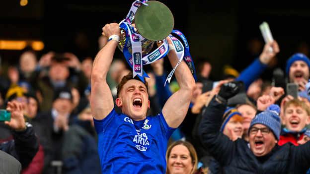 Arva captain Ciarán Brady lifts the cup after the 2024 AIB GAA Football All-Ireland Junior Club Championship final match between Arva of Cavan and Listowel Emmets of Kerry at Croke Park in Dublin. Photo by Ben McShane/Sportsfile