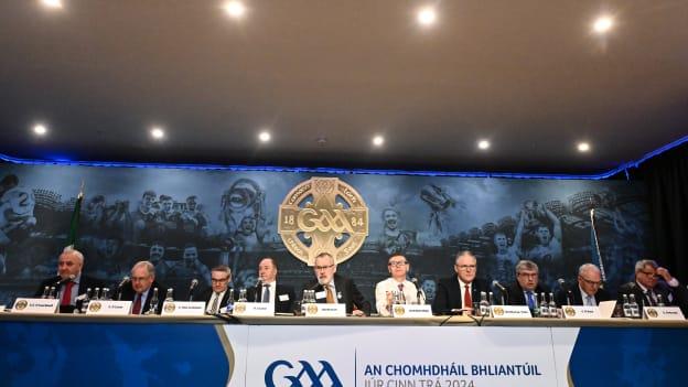 The top table at 2024 GAA Congress in Newry. Photo by Piaras Ó Mídheach/Sportsfile