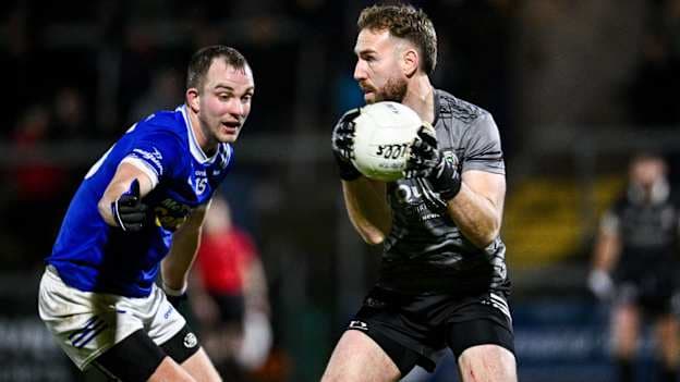 Kilcoo goalkeeper Niall Kane and Jack McCarron, Scotstown, in AIB Ulster Club SFC Semi-Final action. Photo by Ramsey Cardy/Sportsfile