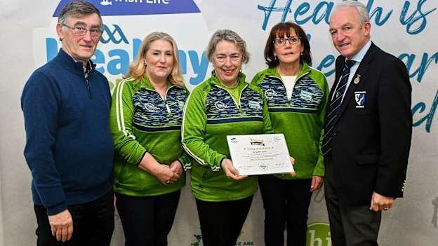 Carrigallen were presented with a Gold Healthy Club award by Connacht GAA secretary John Prenty and Connacht GAA Council president John Murphy last year. Photo by Ben McShane/Sportsfile