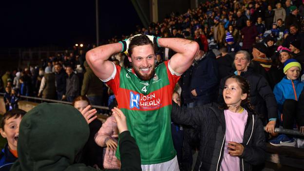 Padraig O'Hora of Ballina Stephenites celebrates after his side's victory in the 2023 Mayo County Senior Club Football Championship final match between Ballina Stephenites and Breaffy at Hastings Insurance MacHale Park in Castlebar, Mayo. Photo by Piaras Ó Mídheach/Sportsfile