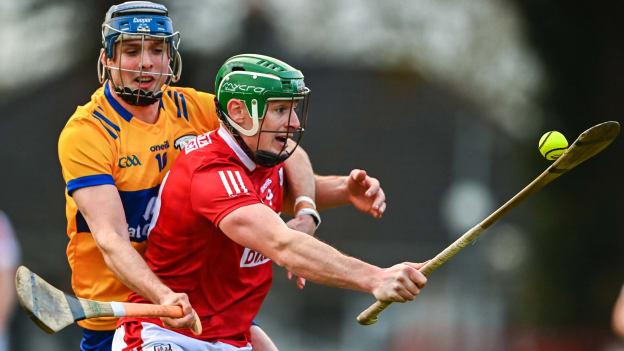 Robbie O'Flynn of Cork in action against Keelan Hartigan of Clare during the Co-Op Superstores Munster Hurling League Group A match between Cork and Clare at Páirc Uí Rinn in Cork. Photo by Eóin Noonan/Sportsfile.