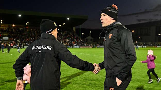 Kerry manager Jack O'Connor with Armagh selector Kieran Donaghy after the Allianz Football League Division 1 match between Kerry and Armagh at Austin Stack Park in Tralee, Kerry. Photo by Eóin Noonan/Sportsfile.