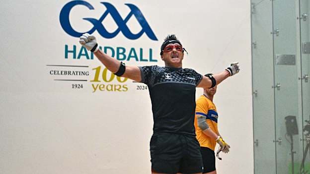 Paul Brady of Kingscourt, Cavan, celebrates after his victory in the Open Men's final during day nine of the oneills.com World 4-Wall Championships at Croke Park. Photo by Stephen Marken/Sportsfile