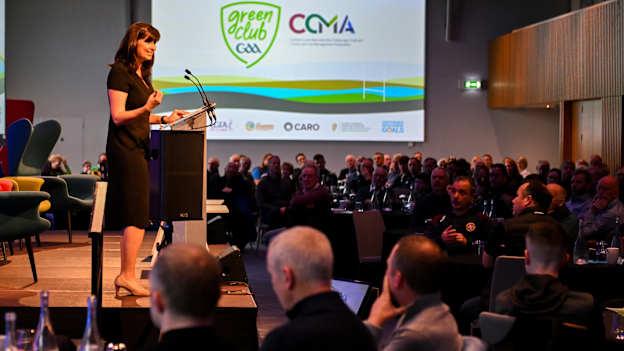 Aoibhinn Ní Shuilleabháin pictured addressing the attendees during the GAA Green Club Event at Croke Park in Dublin. Photo by Stephen Marken/Sportsfile.
